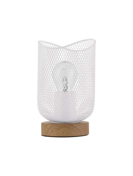 Lyron table lamp E27 Ø 12 cm with natural wood base and modern metal design.