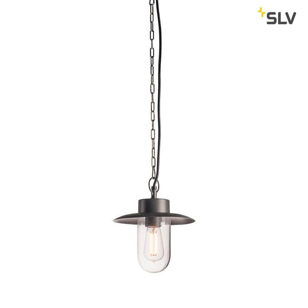 Molat E27 Outdoor Pendelleuchte Anthrazit IP44 mit Kette, Glasdiffusor und sichtbarem Leuchtmittel
