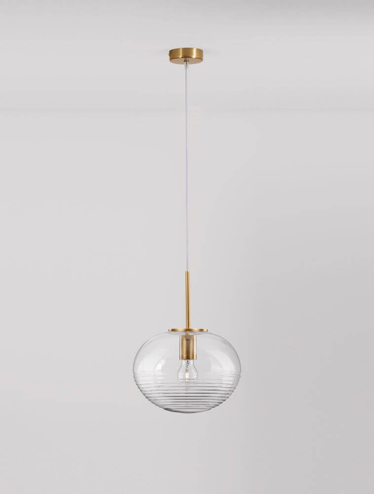 Maeve Pendelleuchte Ø 28cm Gold, Transparent mit Glas und Aluminium im modernen Design.