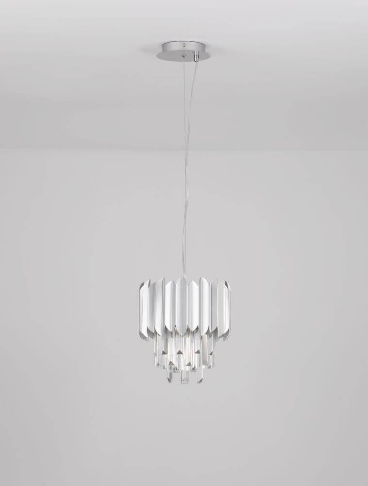 Magnolia Pendelleuchte E14 Ø 25cm mit luxuriösen Kristallprismen und edler Chromoptik.