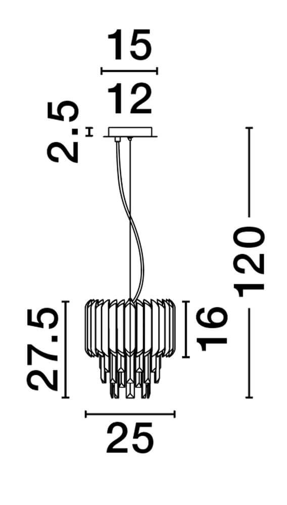 Maßzeichnung der Magnolia Pendelleuchte E14 Ø 25cm mit Abmessungen in cm.