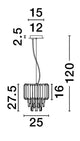 Maßzeichnung der Magnolia Pendelleuchte E14 Ø 25cm mit Abmessungen in cm.