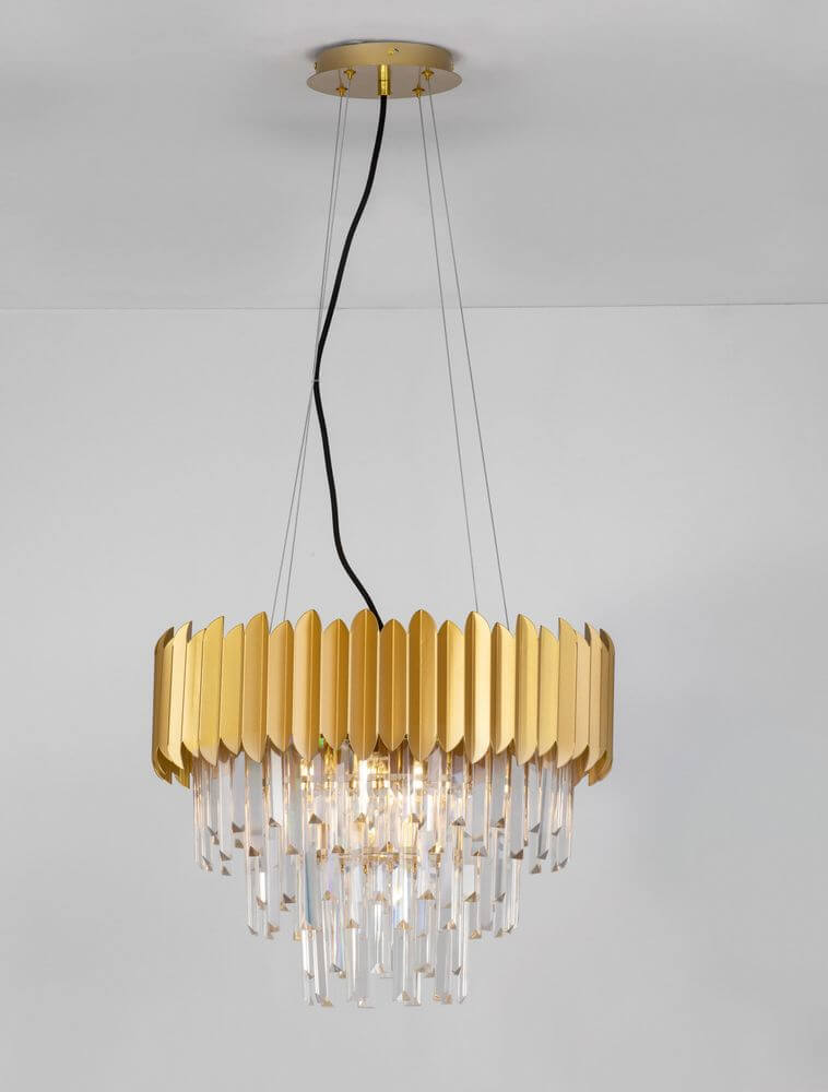 Magnolia Pendelleuchte Prismatisch 6-flammig Ø 50cm in Golden Design mit Kristallen für stilvolle Beleuchtung