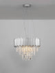 Magnolia Pendelleuchte Prismatisch 6-flammig Ø 50cm mit facettiertem Kristall-Design und goldfarbenem Aluminium.