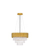 Magnolia Pendelleuchte Zylindrisch 6-flammig Ø 50cm Gold über einem Tisch hängend, luxuriöses Design.