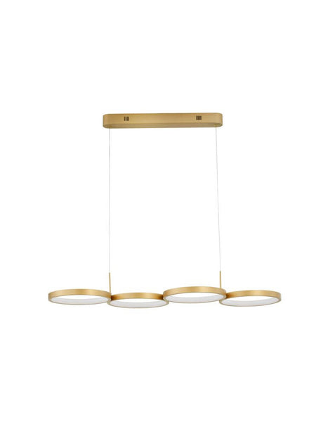 Suspension Magnus LED à 4 flammes 3000K au design moderne avec finition dorée et LED à intensité variable.