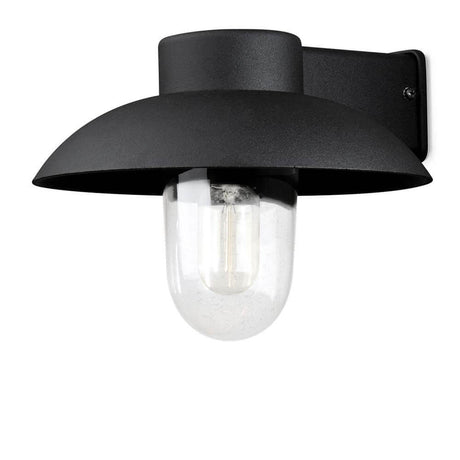 Mani Buitenwandlamp Zwart, helder glas in modern ontwerp en elegante zwarte kleur.