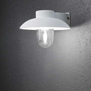 Mani outdoor wall light White, clear glass mounted on a wall, stylish design with clear light.