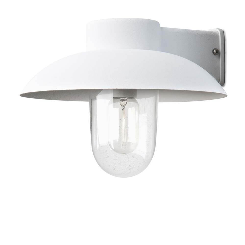 Mani Außen-Wandleuchte Weiß, klares Glas mit modernem Design und klarem Lampenschirm für Außenbereiche.