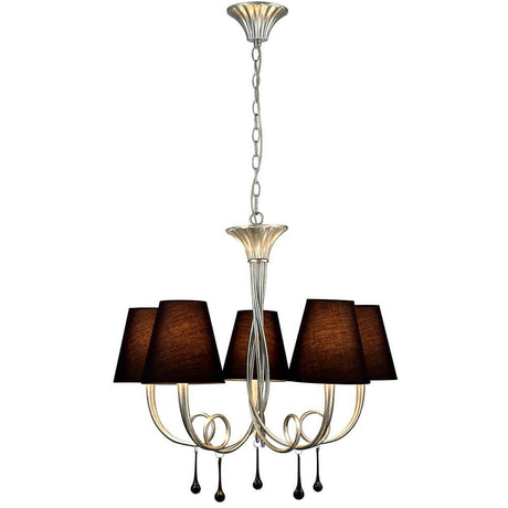 5-flammig Pendelleuchte Paola mit elegantem Design und schwarzem Lampenschirm aus Textil.
