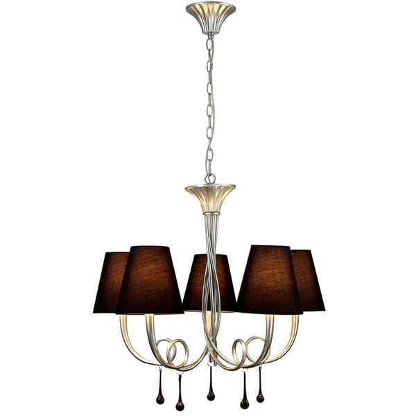 Suspension Paola à 5 lampes au design élégant et avec abat-jour noir en textile.