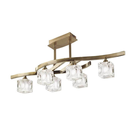 6-flammige Deckenlampe Cuadrax Cristal mit elegantem Design und geschwungener Form aus Metall und Glas.