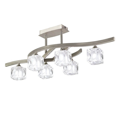 6-flammige Deckenlampe Cuadrax Cristal mit eleganter Lichtwirkung und geschwungener Form aus Metall und Glas.