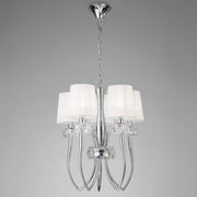 Suspension Loewe étroite à 6 lampes de forme ronde en métal et verre, idéale pour les intérieurs modernes.