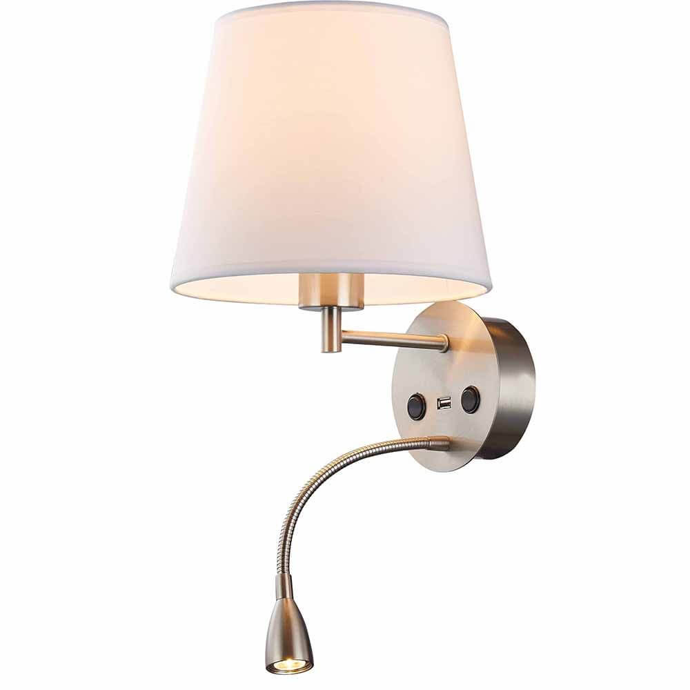 Caicos Wandleuchte + LED-Lesespot + USB-Anschluss in modernem Design mit hochwertiger Verarbeitung.