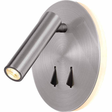 Cayman LED-Wandleuchte mit Doppelschalter in Nickel-satiniert, runde Metallwandleuchte mit elegantem Licht