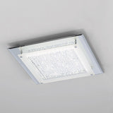 Eckige Crystal LED Deckenleuchte aus Metall und Glas mit chromfarbener Oberfläche.