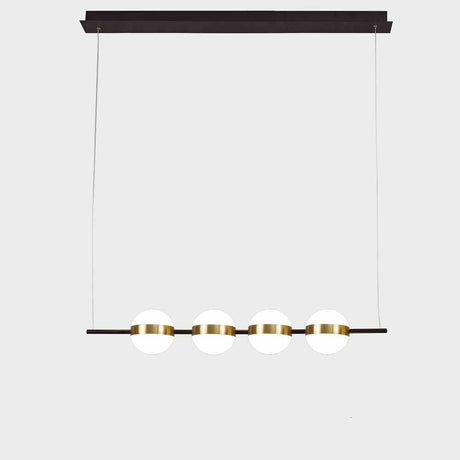 Cuba LED-pendant light line with a round shape, metal and glass in gold and black, ideal for modern spaces.