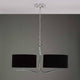 Eve 2-flammige Pendelleuchte mit runder Form und schwarzen Textillampenschirmen in modernem Lichtdesign.