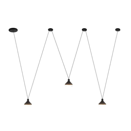 LED-Hängeleuchte Antares in modernem Design mit drei schwarzen Pendelleuchten.