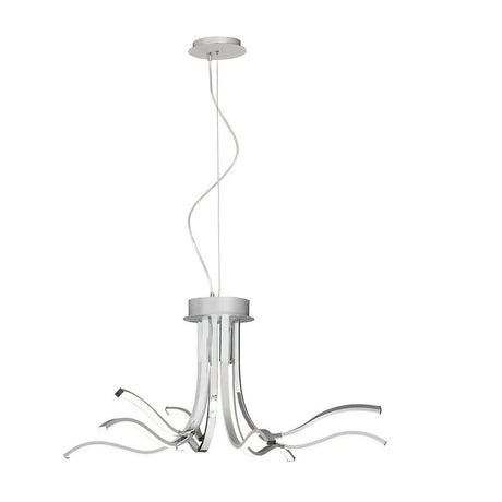 LED-Corinto dimmable pendant light with a curved shape and elegant silver-chrome design.