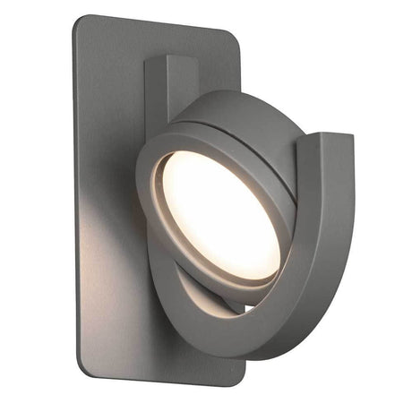 Iguazu outdoor wall light without bulb, modern round light with a grey metal finish.