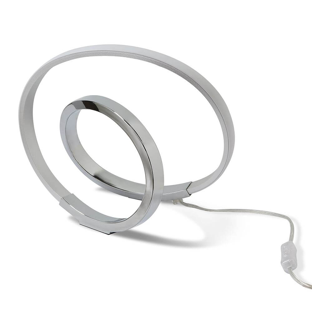 Infinity LED-Tischleuchte mit modernem Design in runder Form und Metallmaterialien.