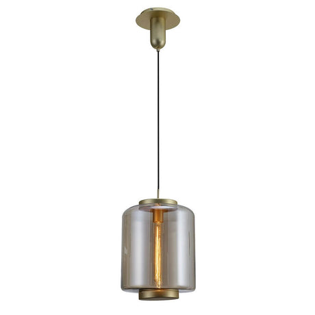 Jarras Hängeleuchte Mittelgroß aus Glas mit zylindrischer Form und goldfarbenem Baldachin.