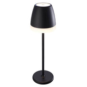K3 Außen-LED-Tischleuchte in stilvollem Design mit metallischem Fuß und beleuchtetem Schirm.