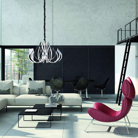Versailles chrome chandelier with 3-step dimmer in a modern living space with stylish design.