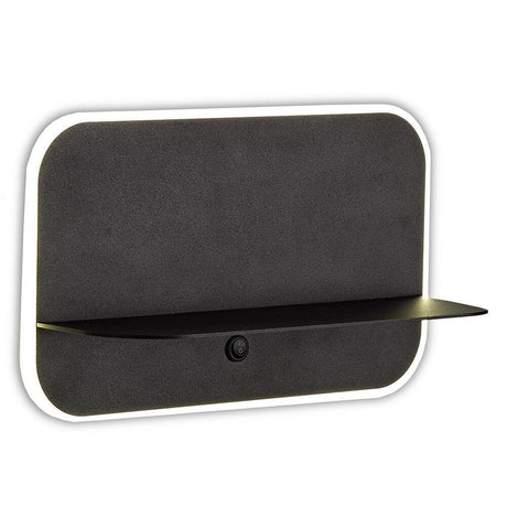 Lanzarote LED-Wandleuchte mit 2 USB Anschlüssen, moderne schwarze Wandlampe mit Ablage
