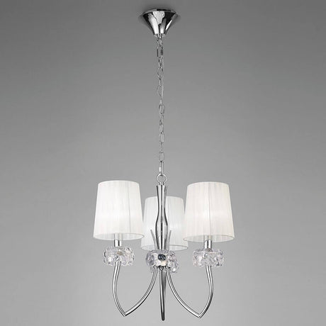 Loewe 3-flammige Pendelleuchte mit 3 Lampenschirmen in modernem Design mit metallischen und gläsernen Elementen.