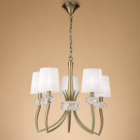 Loewe 5-flammige Pendellampe breit mit elegantem Design in Metall und Glas.