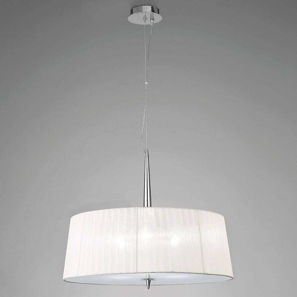 Loewe Hängeleuchte 3-flammig mit großem Lampenschirm in modernem Design und Metall-Glas-Materialien.