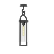 Maya Outdoor plafonnier long, gris foncé avec un design métallique et en verre.