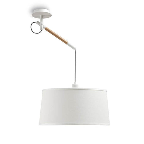 Nordica wide pendant lamp with white shade and wooden handle, modern pendant light for stylish interiors.