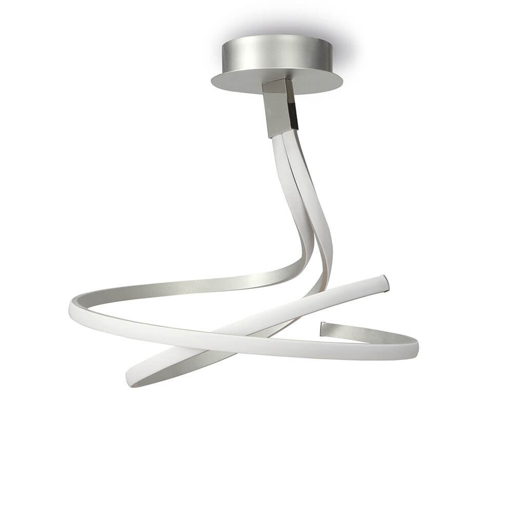 Nur Dimmbare Spiral LED-Deckenlampe mit geschwungener Form in Silber und Weiß für stilvolle Beleuchtung.