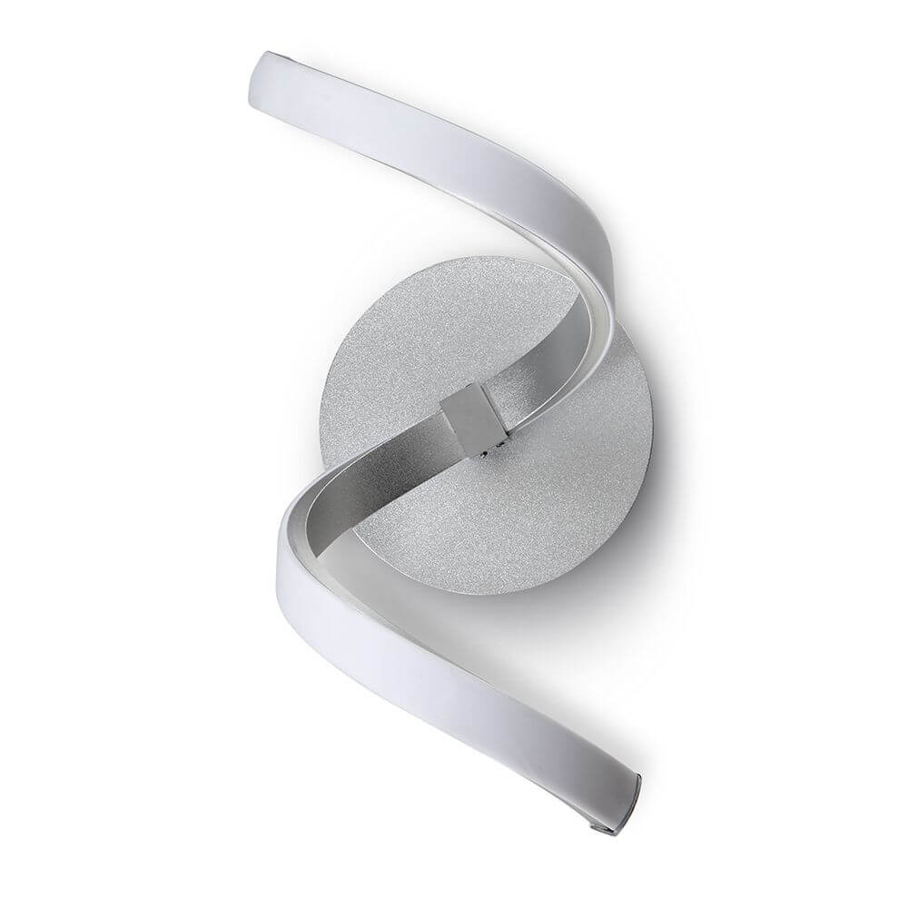 Moderne Nur LED-Wandleuchte mit geschwungener Form in Silber für stilvolle Räume und Lesezonen.