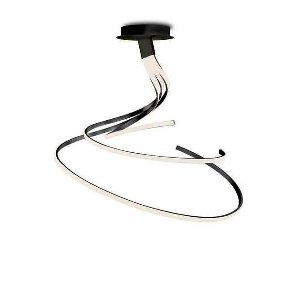 Nur Spiral Dimmbare LED Deckenleuchte Groß mit elegant geschwungenem Design in Schwarz und Weiß.
