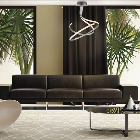 Moderne Wohnzimmer mit Nur Spiral LED-Deckenleuchte 50W und stilvollem schwarzem Sofa.
