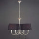 Paola 3 Schirme 6-flammige Pendellampe mit schwarzem Textil und metallischen Details.