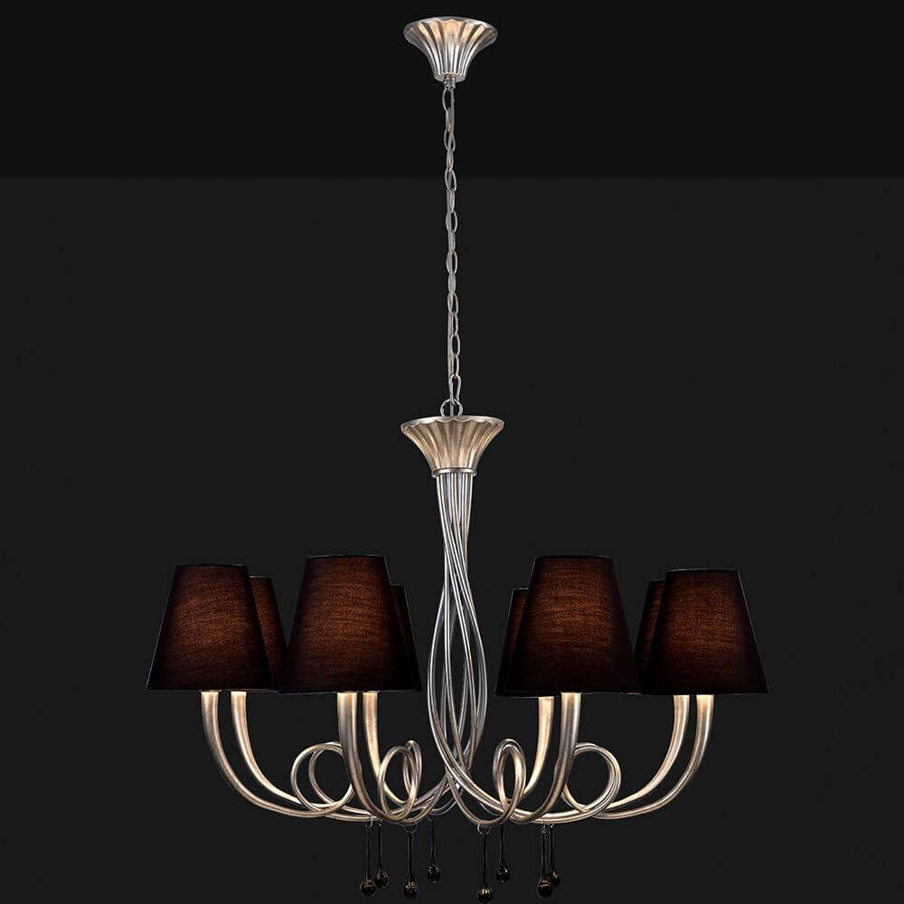 Paola Pendelleuchte 8-flammig mit elegantem Design und Stofflampenschirmen in Schwarz.
