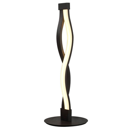 Sahara LED table lamp in a curved metal design with warm light for stylish interiors.