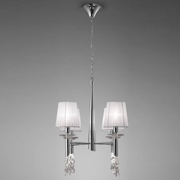Tiffany pendel 4 lys med et moderne design, metal og tekstil, ideel til moderne rum.