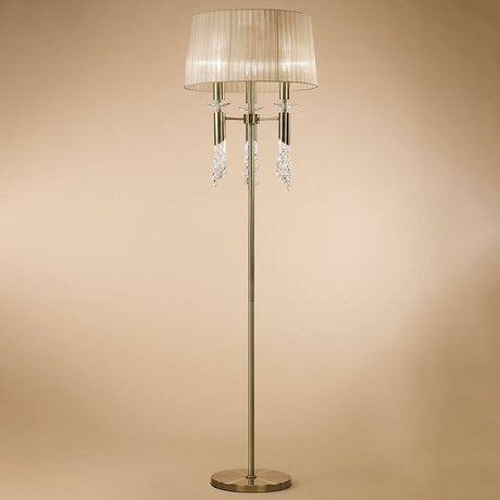 Lampadaire Tiffany au design élégant, en métal et textile, idéal pour les salons et les salles à manger.