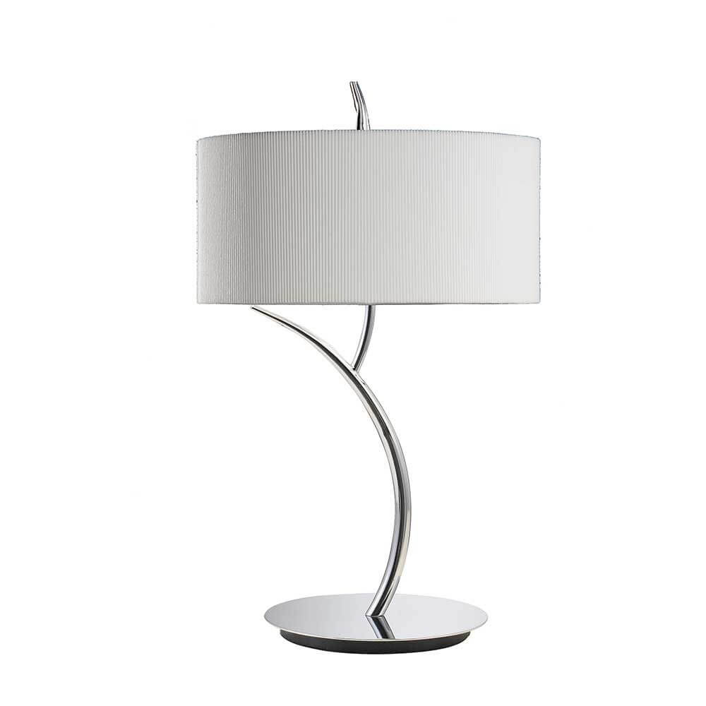 Tischlampe Eve mit runder Form aus Metall und Textil in modernem Design für Wohnzimmer und Essbereiche.