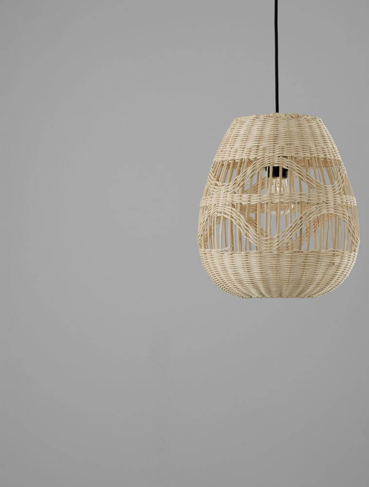 Marlo Pendelleuchte Birne Beige Rattan - natürliche Rattanleuchte im Ethno- und Skandinavischen Stil.