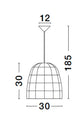 Technische Zeichnung der Marlo Pendelleuchte Glocke Beige Rattan mit Abmessungen und Designdetails.