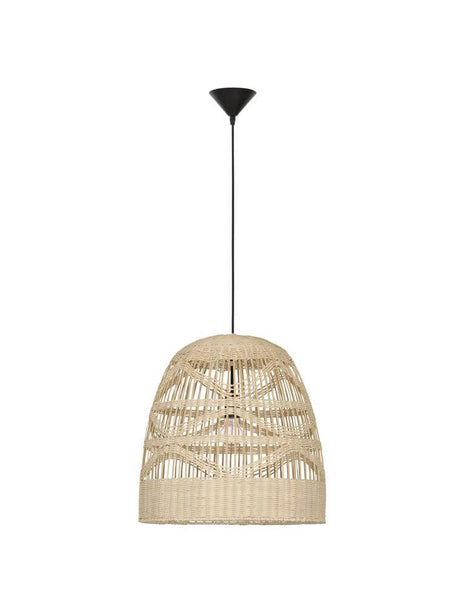 Marlo pendant light bell beige rattan made of rattan in ethno-Scandinavian style for living and dining rooms.