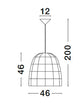 Marlo Pendelleuchte Glocke Beige Rattan - technische Zeichnung mit Maßen 12 cm Breite, 200 cm Höhe.
